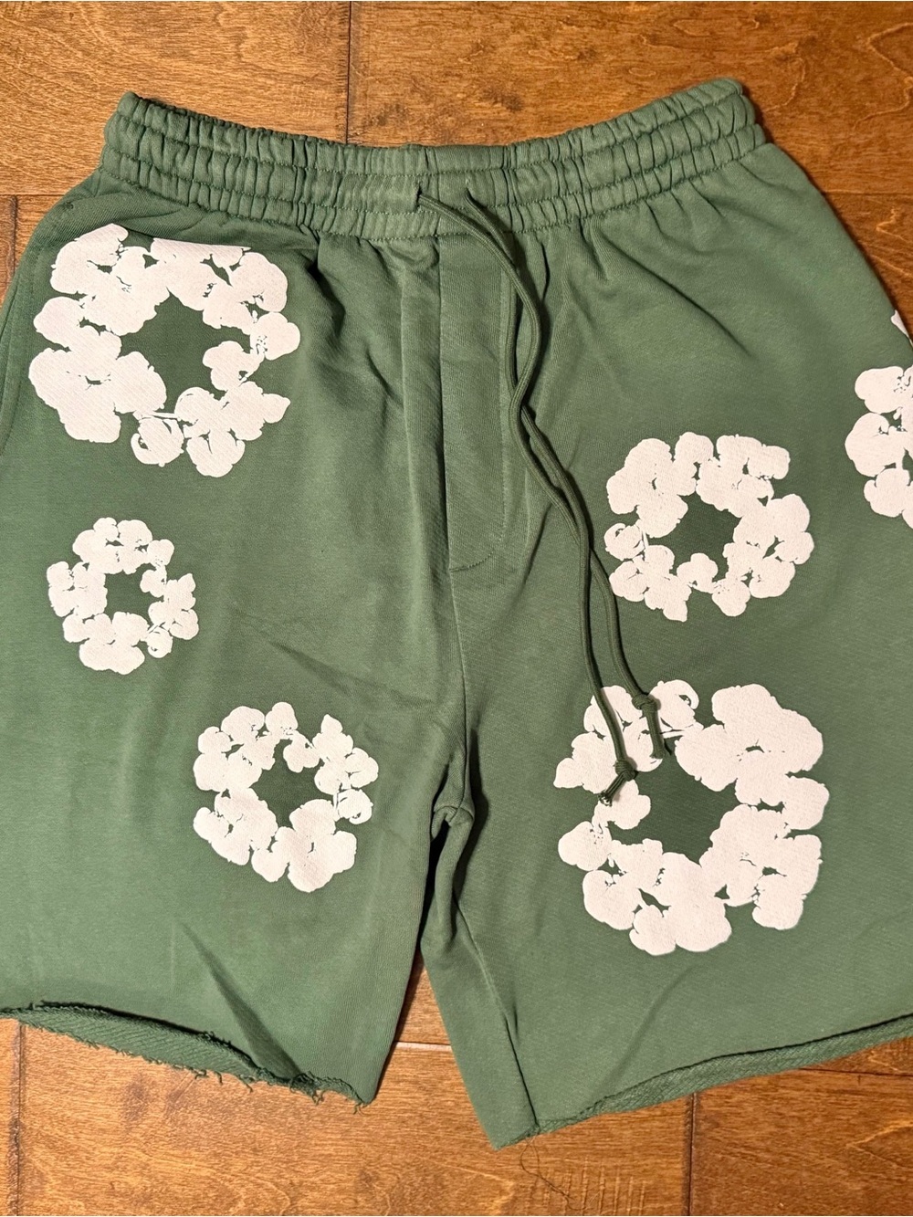 Men's Olive Green Floral Ring Drawstring Athletic Shorts